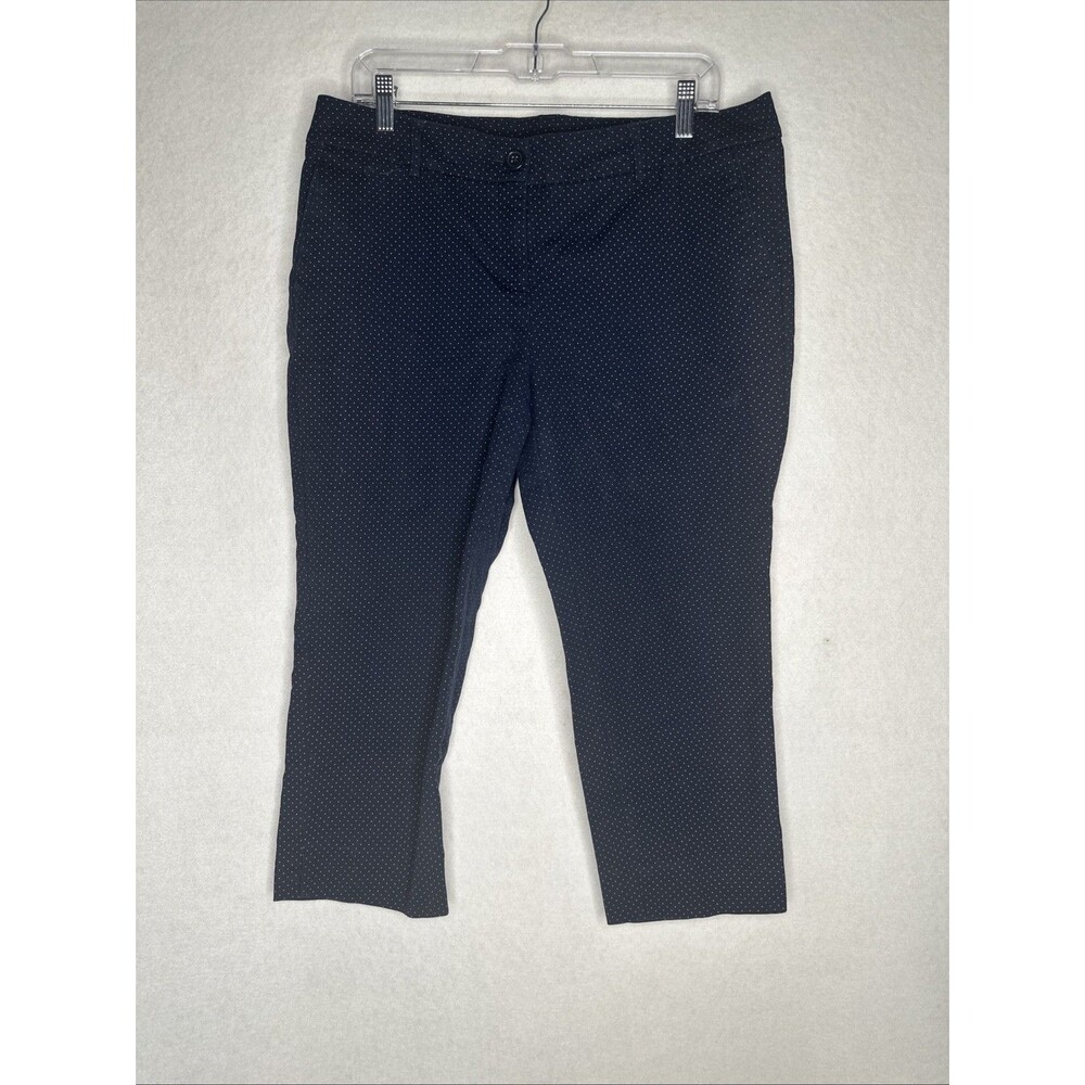 Hilary Radley Pants Women 12 Blue Polka Dot Capri Chino Slim Leg Pocket Mid Rise